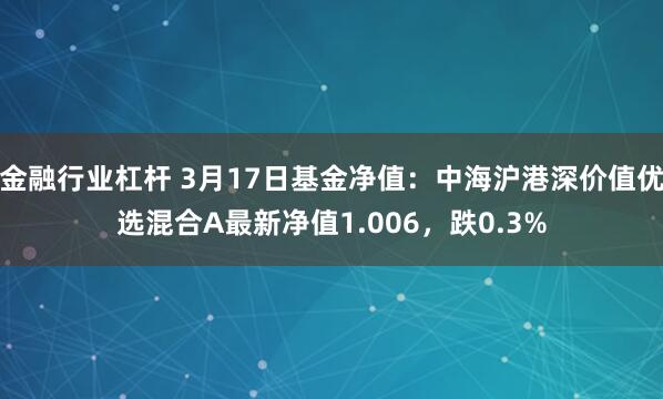 金融行业杠杆 3月17日基金净值：中海沪港深价值优选混合A最新净值1.006，跌0.3%