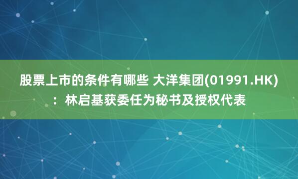股票上市的条件有哪些 大洋集团(01991.HK)：林启基获委任为秘书及授权代表