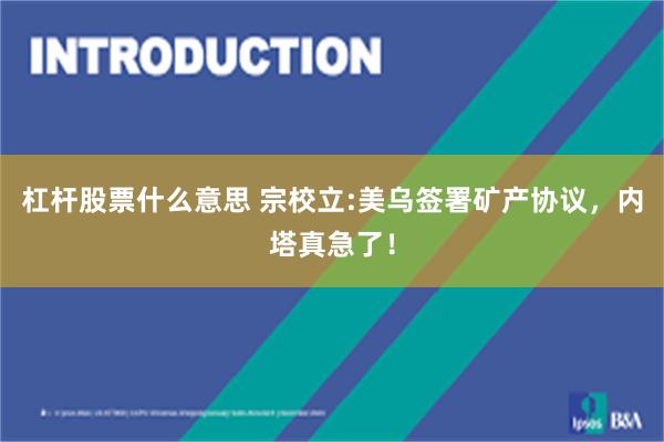 杠杆股票什么意思 宗校立:美乌签署矿产协议，内塔真急了！